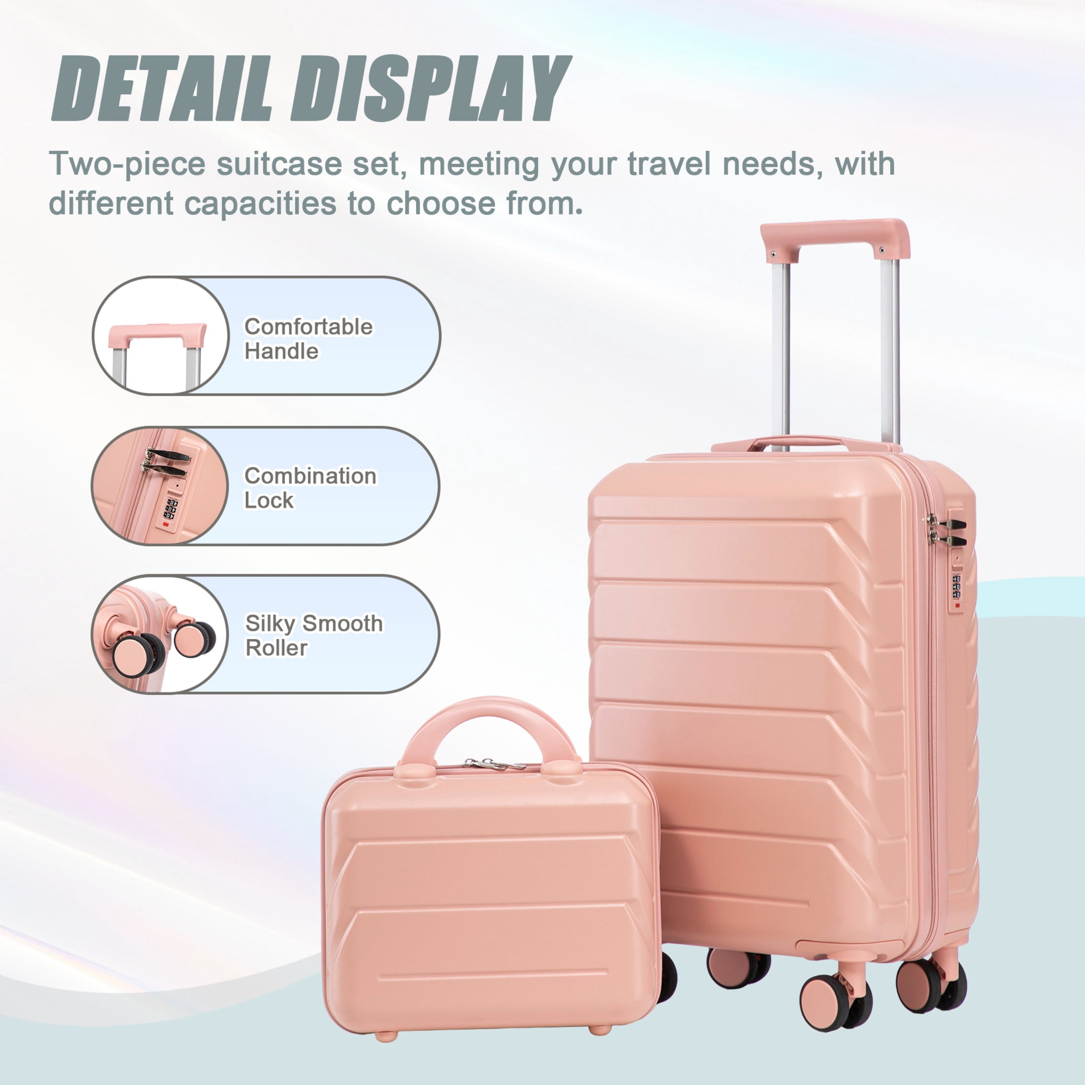 Noble House Lorven 2-Piece ABS Spinner Luggage Set, 20" Carry-On Suitcase and Cosmetic Case, Combination Lock, Pink
