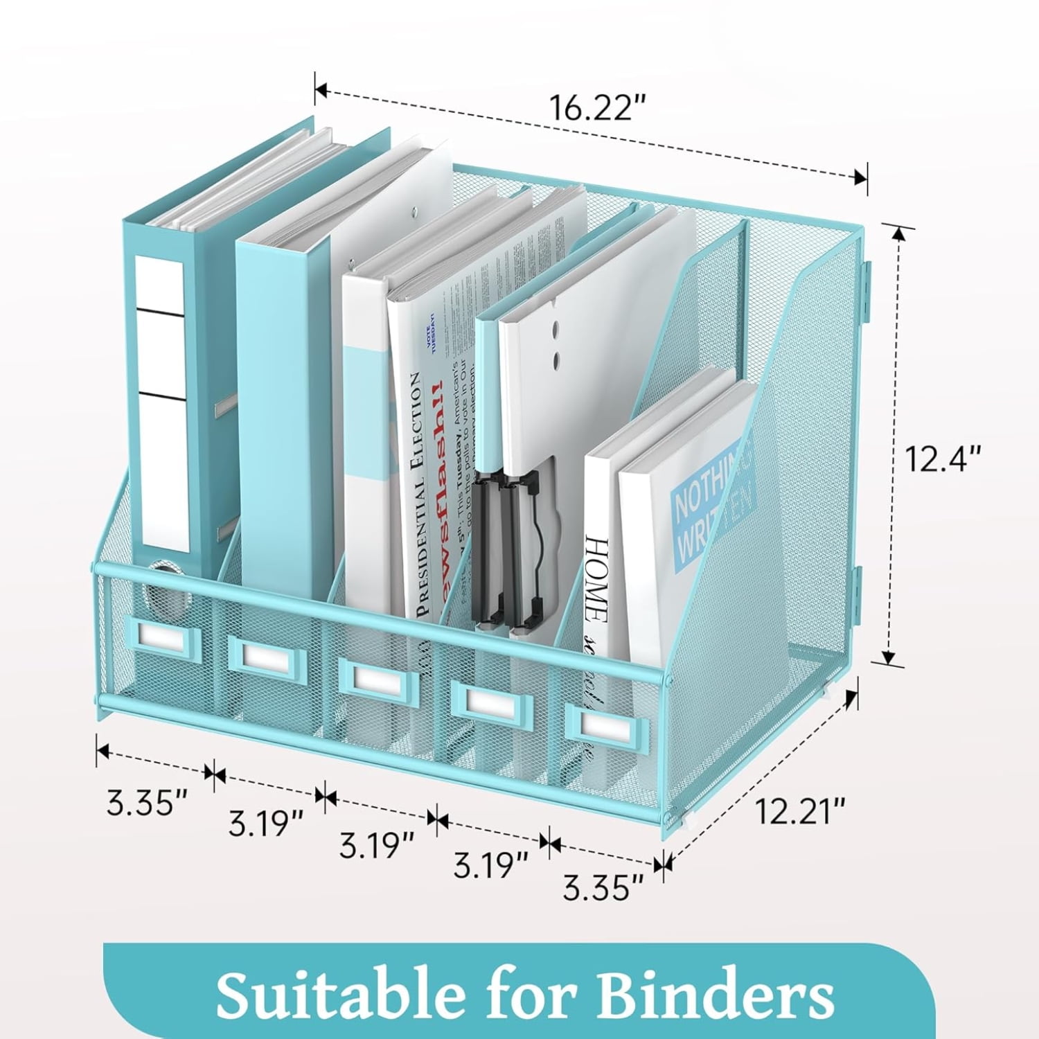 INTIGE Desk Organizer with 5 Vertical Compartments, Metal Desk File Organizer, Desk File Organizer, Increase Storage Space, Plus