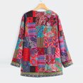 thumbnail image 2 of Fiaer Vintage Ethnic Print Jackets Women Long Sleeve Oversized Loose Fit Crew Neck Trendy Comfort Tops Red XL, 2 of 7