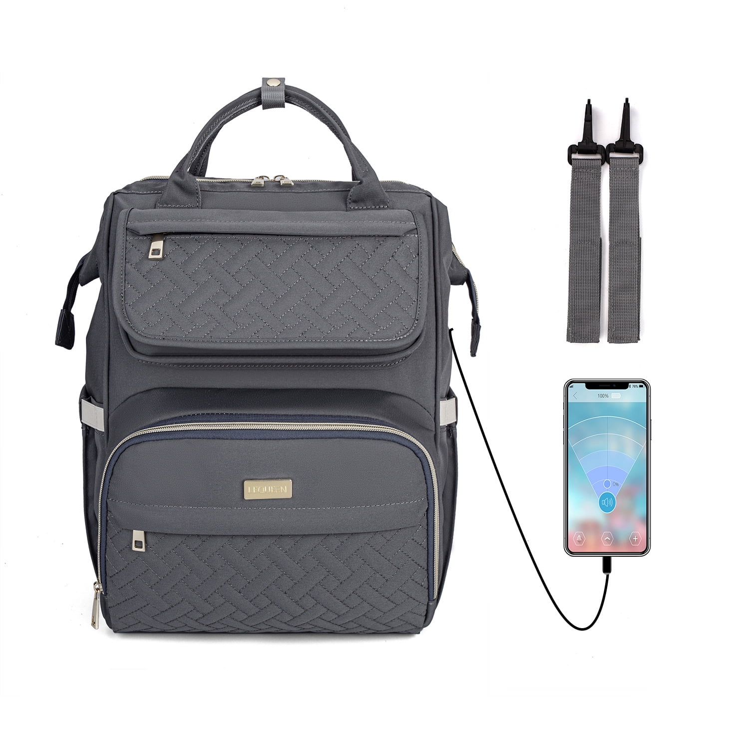 Baby Diaper Bag Backpack Tote Backpack Stroller Hanging Bag Travel Nappy Bag with USB Charging Port for Outdoor Working Mommy Bag(Gray)
