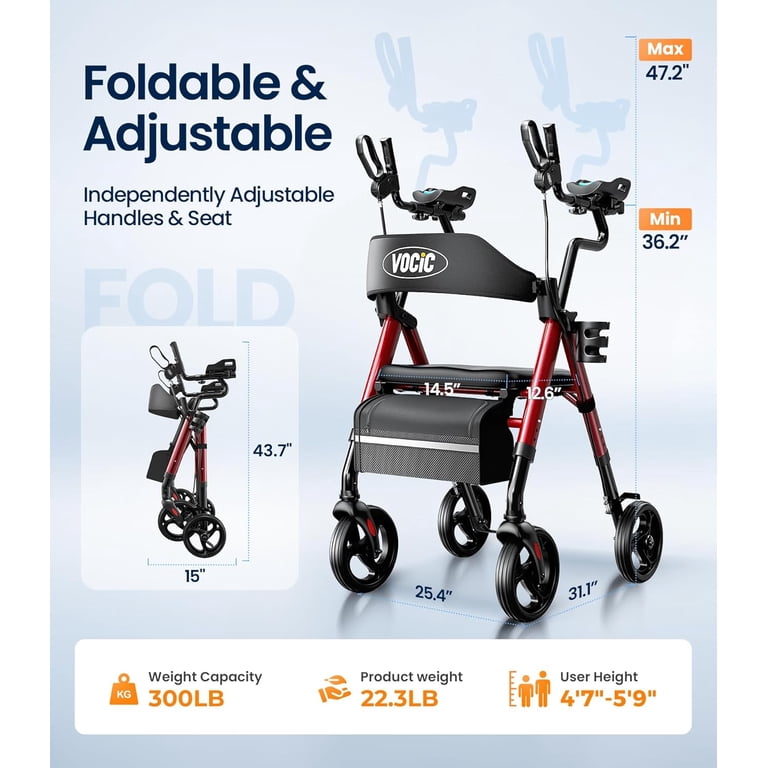 VOCIC Z22 Upright Rollator Walker with Adjustable Armrests