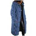 thumbnail image 1 of Women‘s Long Large Classic Cardigans Cable Knit Hood Sweater Oversized Button Duster Coat with Pocket 2024,Blue,L, 1 of 4