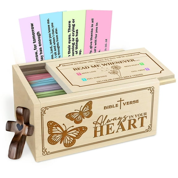 Memorial Bible Verse Box with Prayer Cross, 150 Upgrade Bible Verse Cards Box Set for Emotions and Feelings, Memorial Gift of Comfort and Remembrance for Loss of Loved One or Pets