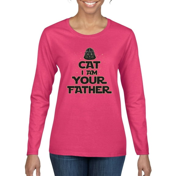 Cat I Am Your Father Cat Lover Womens Graphic Long Sleeve T-Shirt, Fuschia, XX-Large