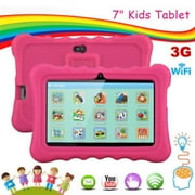 Q88 Kids Android 7.1 OS t ablet 7" Display 1G RAM 8 GB ROM Light Weight Portable Kid-Proof Shock-Proof Silicone Case Kickstand Available with iWawa for Kids Education Entertainment (Pink)