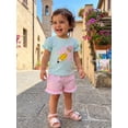 thumbnail image 4 of RUINIXCW Toddler Baby Girl Back to School Outfits Kids Girls Kindergarten Summer Clothes First Day of School Outfit Bow Bus Embroidery Short Sleeve T Shirt Tops and Striped Shorts Set, 4 of 9