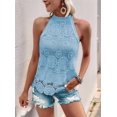 thumbnail image 2 of Women'S Tank Tops Hollow Out Lace Boho Blouse Eyelet Embroidery Sleeveless Tops Shirts Light Blue L, 2 of 8