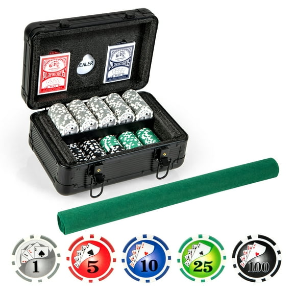 Gymax Texas Holdem Poker Chip Set 300 Pieces Chips 2 Deck of Cards & Dealer Button