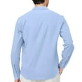 thumbnail image 3 of Dresfit Linen Shirt Men Long Sleeve Button Shirts Summer Button Up Solid Henley Tops Spring Plus Size Loose Vacation Yoga Shirt Light Blue M, 3 of 3