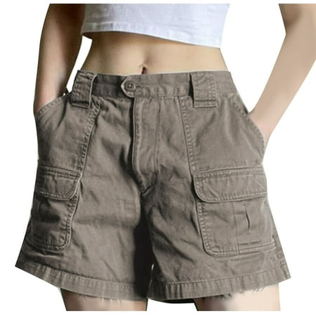 WCMZJ Women Cargo Demin Shorts Summer Casual Hiking Jeans Shorts with Pockets Elastic Waist Button Bermuda Short Y2K Shorts Gray L