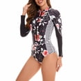 thumbnail image 5 of ASFGIMUJ Women's Long Sleeve Rash Guard Swimsuit Printed Zipper Surfing Swimsuit Bathing Suit, 5 of 6