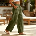 thumbnail image 6 of Cotton Linen Pants for Women Wide Leg Casual Drawstring Waist Palazzo Pants Flowy Loose Lightweight Pants Beach Trousers with Pockets, 6 of 8