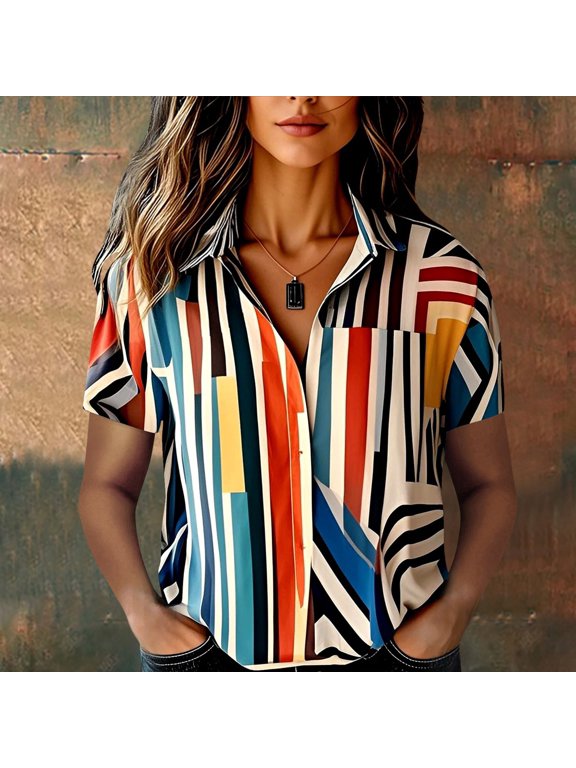Short Sleeve Cotton Button Down Blouse for Women V Neck Collared Loose Fit Tunic Top Floral Print Breathable Summer Shirt with Roll Up Sleeve Business Office Wear, Camouflage,M