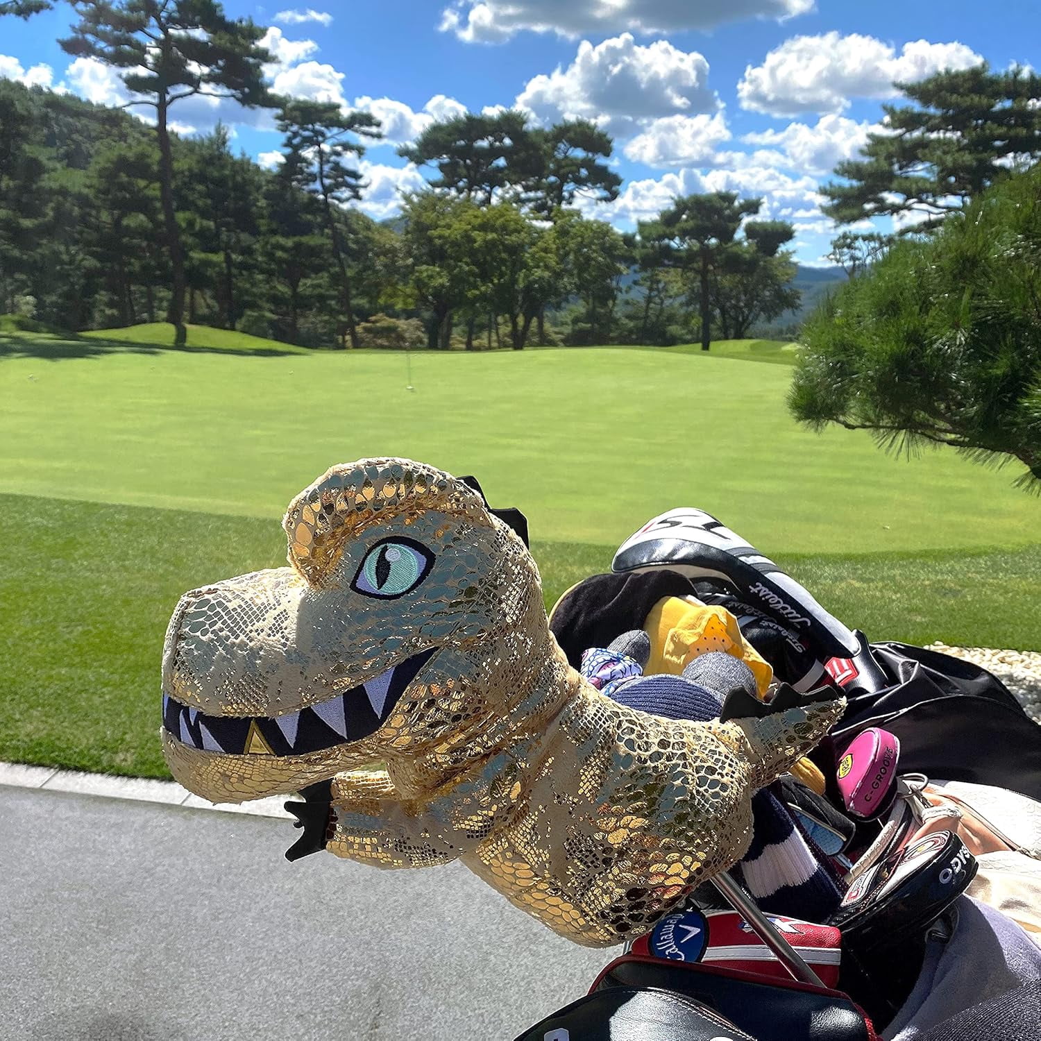 dinofactory T-Rex Dinosaur Golf Driver Headcover, Plush, Beige Gold
