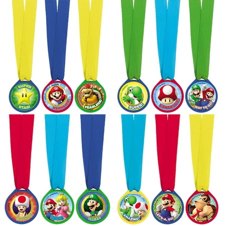 Super Mario Mini Award Medals (12 Pack) - Party Supplies