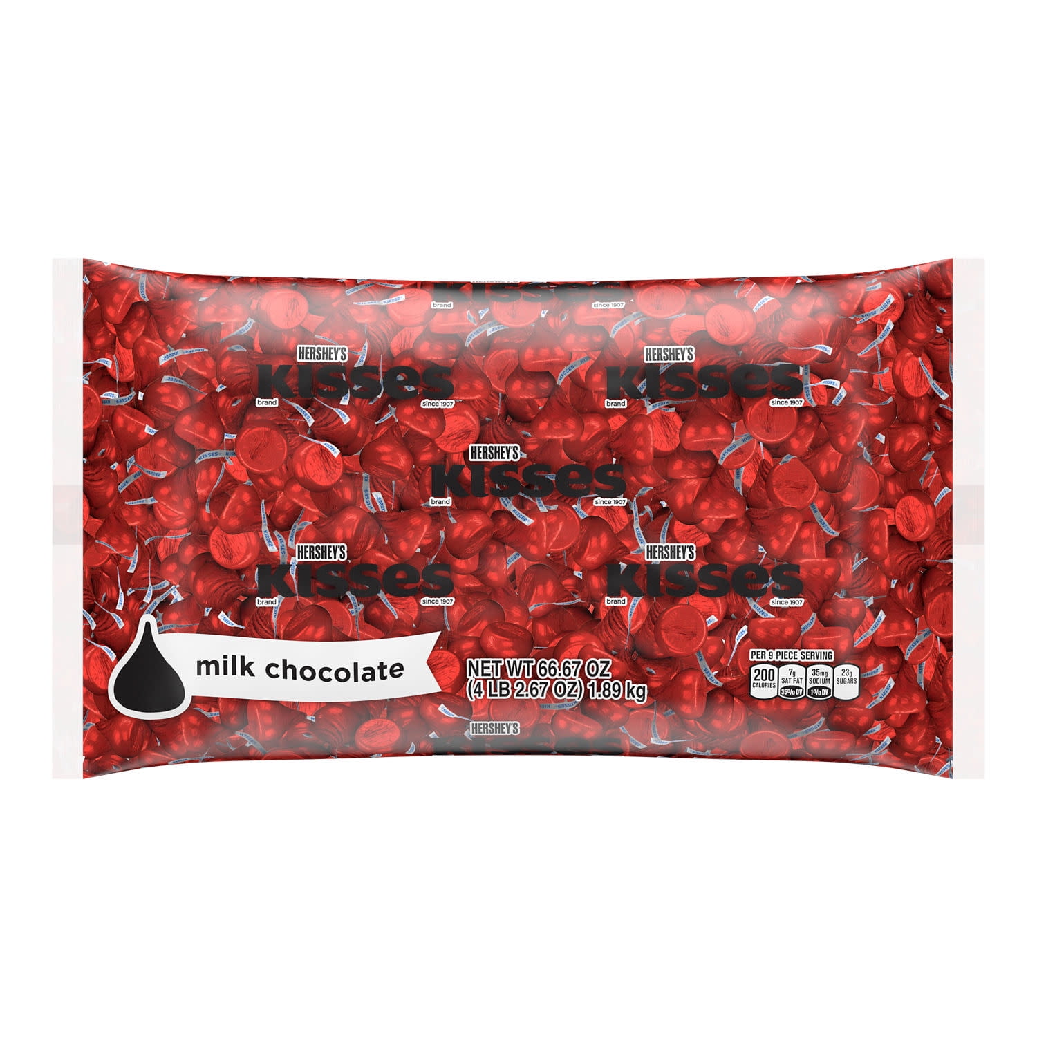 Hershey's Kisses Milk Chocolate Red Foil Candy, Bulk Bag 66.67 oz