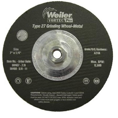 

Weiler 804-56468 7 Inchx1-4 Inch Type 27 Grindingwheel A24R 5-8-11 Ah