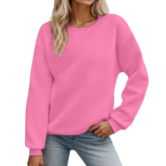 EDFBUYKRS Female Long Sleeve Sweatshirt Womens Heavyweight Sweatshirt Oversized Pullover Loose Fit Sweater Size M