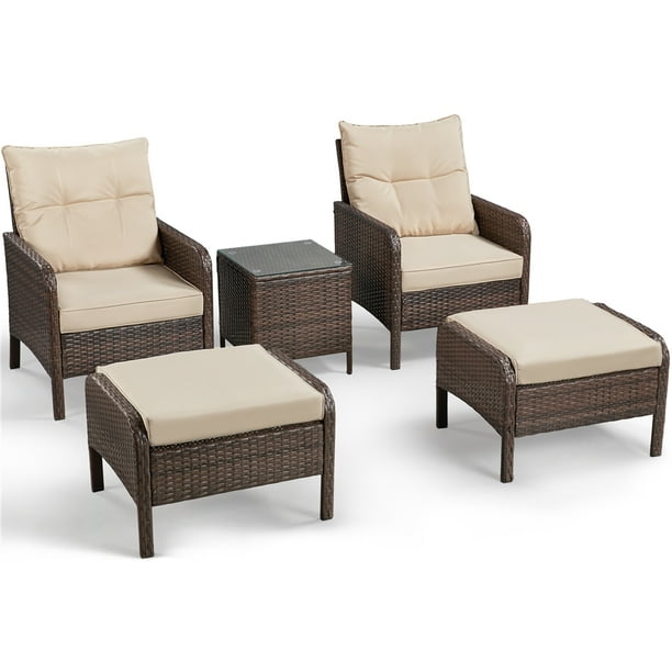 Easyfashion 5 Piece Patio Furniture Set With Ottoman And Coffee Table Brown Com Easyfashion 5 Piece Patio Furniture Set, 5 Piece Patio Furniture With Ottoman