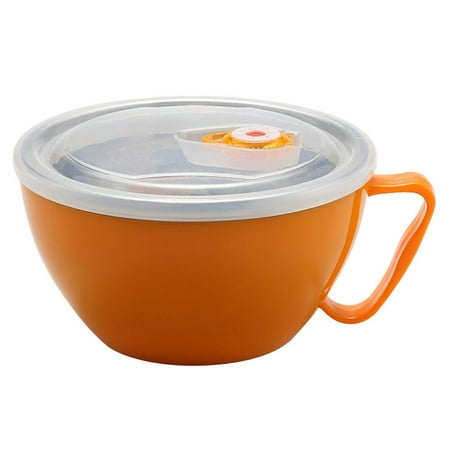 

304 Stainless Steel With Handle Food Container Rice Bowl Soup Bowl with Lid Insulated Bowl Easy to Clean 1200ml Orange