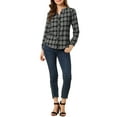 thumbnail image 2 of Unique Bargains Blouse Ample à Carreaux pour Femmes, Col Fendu, Manches Longues, 2 of 6