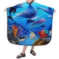thumbnail image 4 of Dolphins Rainbow Dolphin Kids Barber Cape Hairdressing Salon Hair Cutting Haircut Apron for Boys Girls Children 39" x 47", 4 of 6