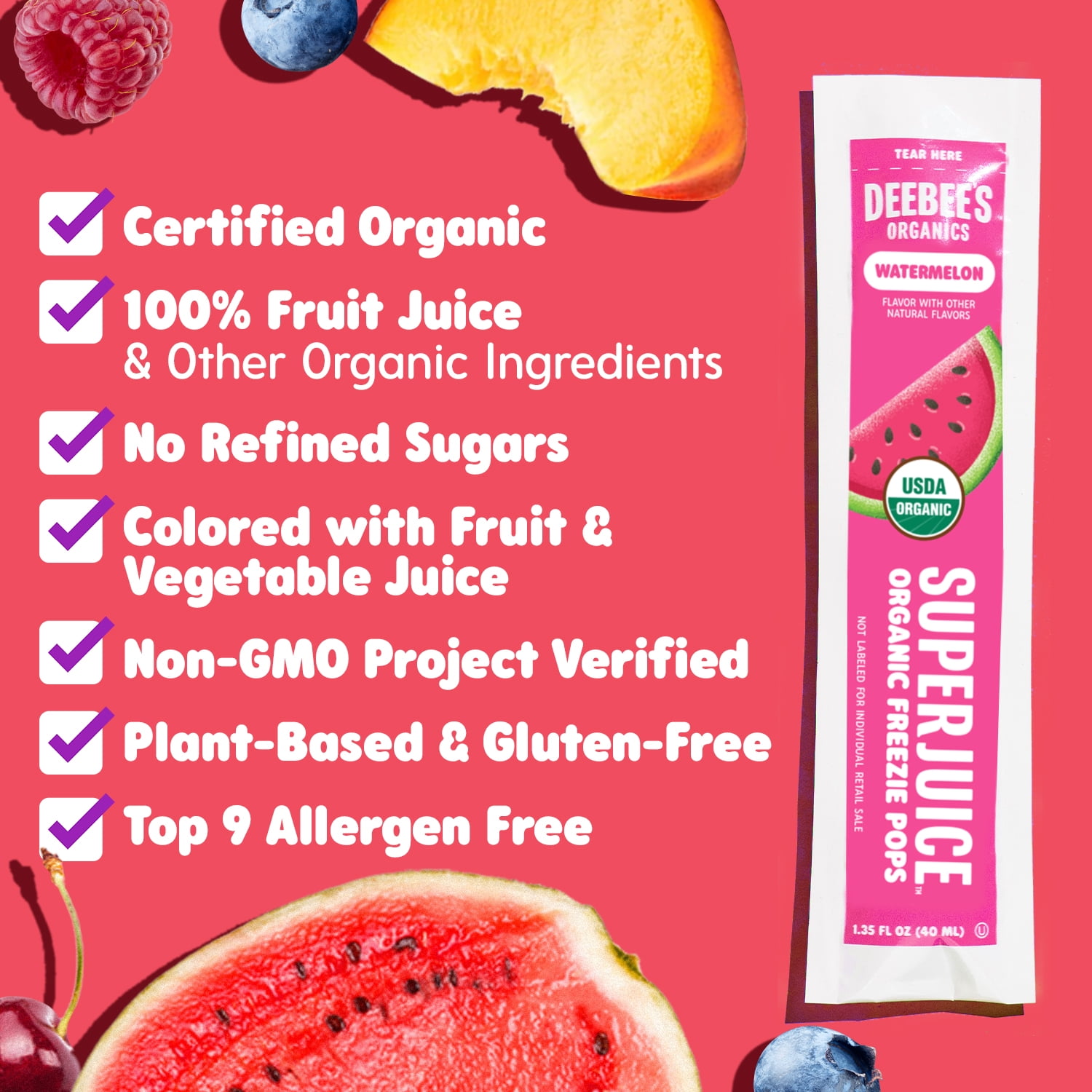 Deebee's Organics Super-Juice Freezie Pops, 15 Count, 1.35 fl oz