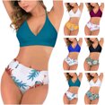 thumbnail image 7 of Feimerou Women High Waisted Bikini Sets Sexy Tummy Control Swimsuits Fashion Floral Printed Push Up Padded V Neck Two Piece Bathing Suit Clearance On Sale, 7 of 7