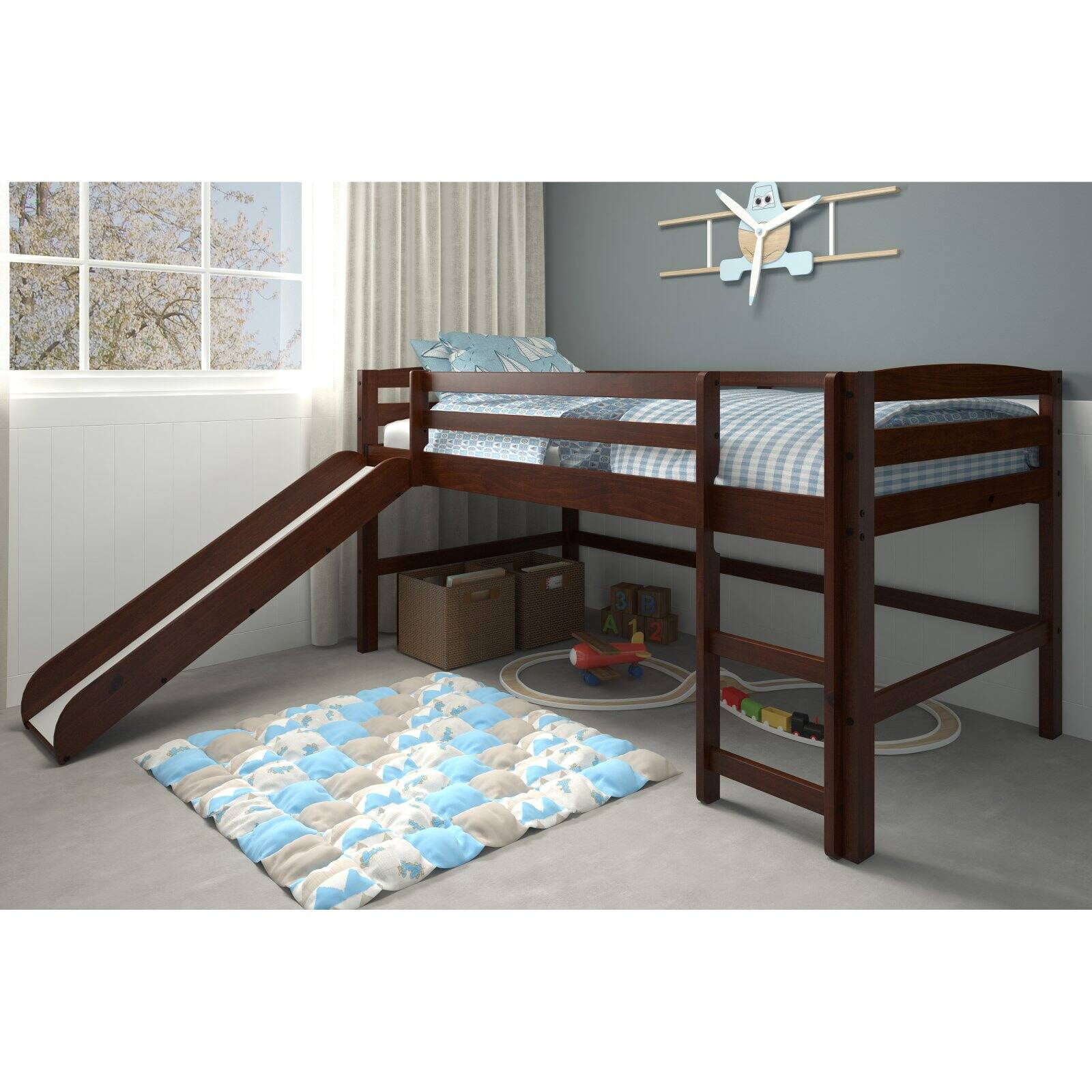 Woodcrest Pine Wood Loft Bed Storage, Twin Mini Loft Bed