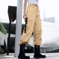 thumbnail image 3 of Pants for Women Womens High Waisted Cargo Pants Pockets Casual Loose Twill Trousers Girls Cute Travel Outfits Women Short Jumpsuits for with Skirt Running with Zipper Pockets Comfortable Brown L, 3 of 4