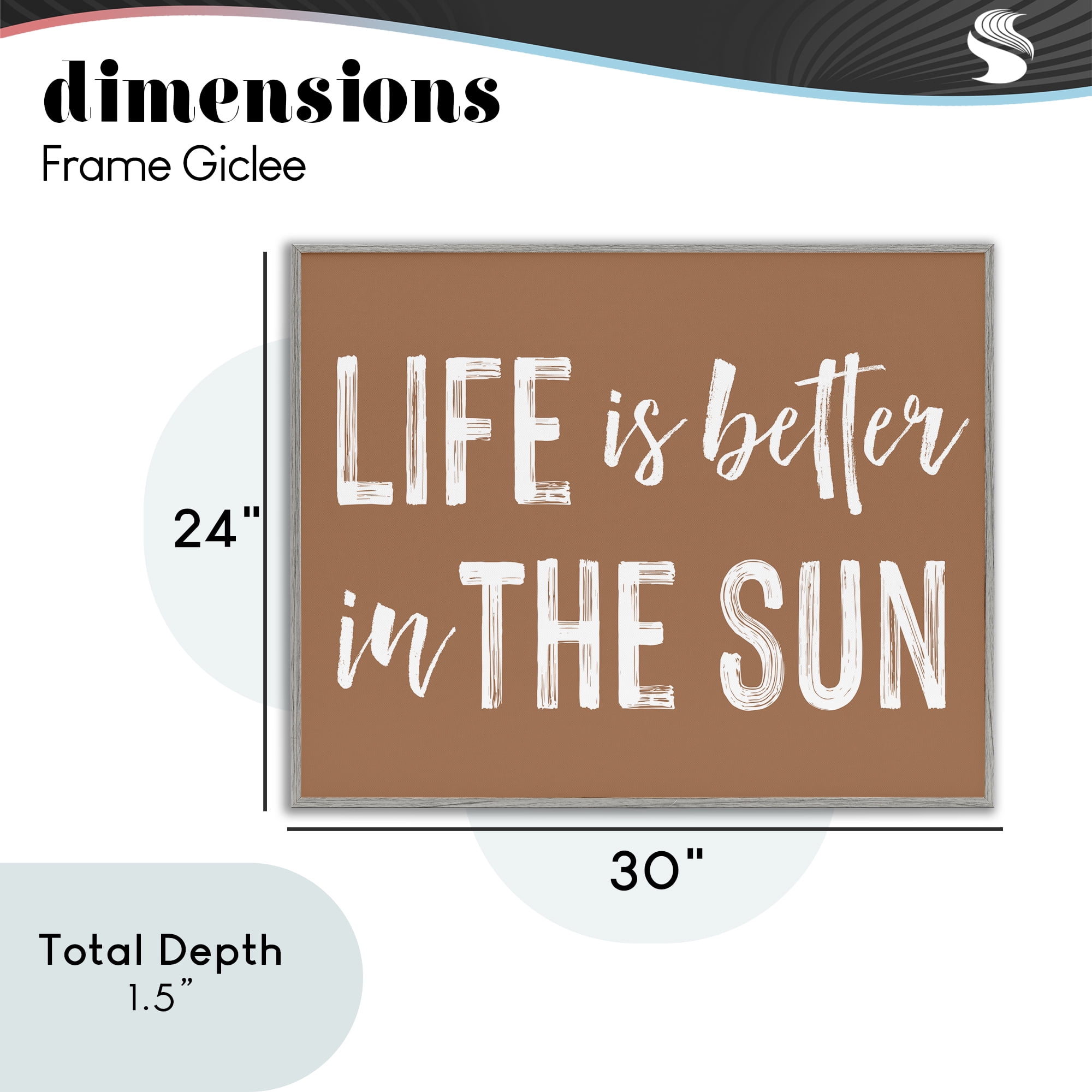 Life Better In Sun Brown Gray Framed Giclee Art, design by Lettered and Lined