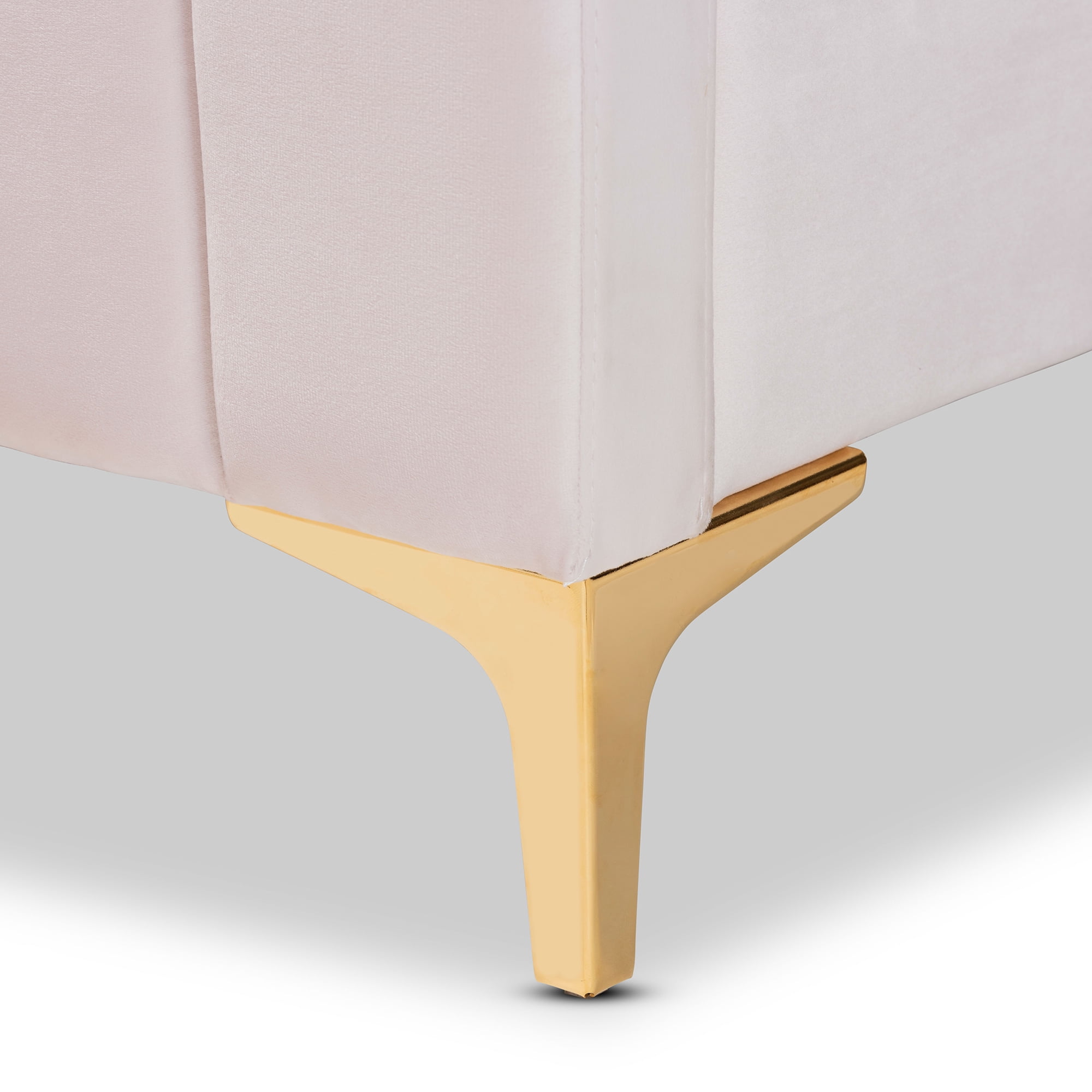 Baxton Studio Nami Full Size Channel Tufted Headboard Modern Platform Bed, Light Pink / Gold
