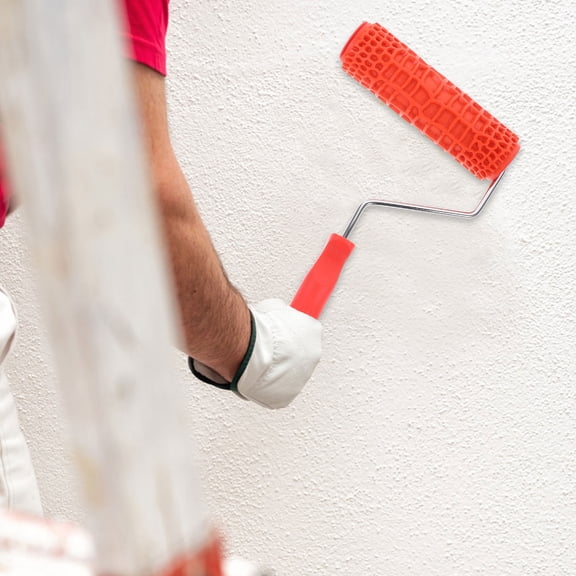 FOMIYES Red Handle Rubber Texture Roller for Home Decoration, Empaistic Graining Tool for Wall and Furniture Finishes