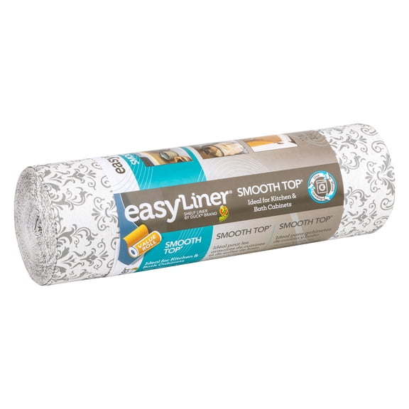 EasyLiner Smooth Top Shelf Liner, Grey Damask, 12 in. x 30 ft. Roll