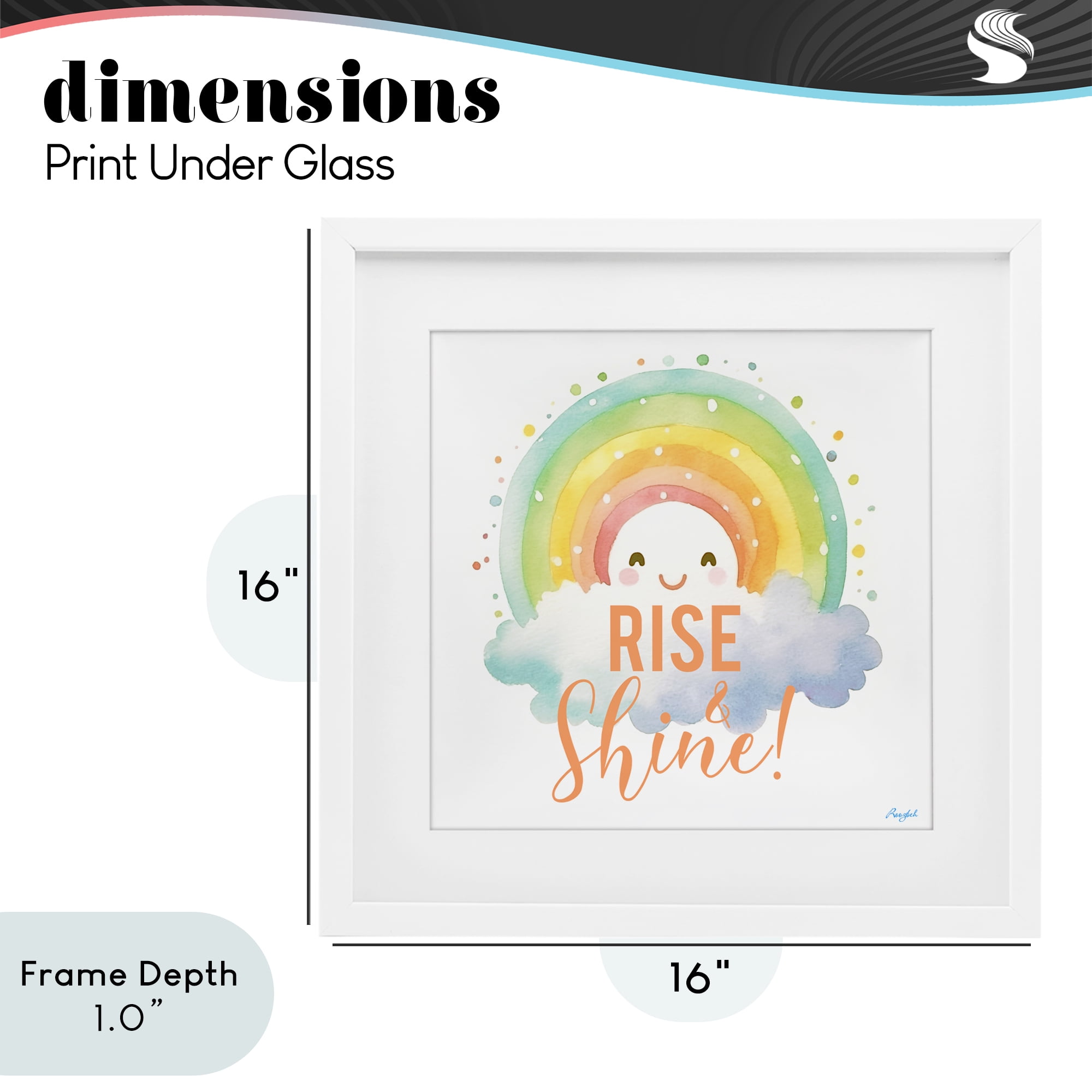 Stupell Industries Rise Shine Happy Rainbow White Framed Print Under Glass, design by Roozbeh