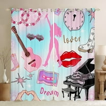 Erosebridal Guitar Piano Curtains for Living Room,Red Lips Blackout Curtains Set of 2 (38x45),Music Theme Curtains and Drapes (38x45),Dreamy Bedroom Decorative