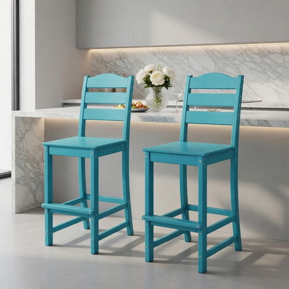 Barara King Bar Stools, Counter Bar Stools,30 Inches Counter Height HDPE Bar Stool with Backrest and Footrest-Turquoise