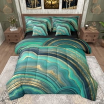 Homewish Boys Girls Abstract Gradient Marble Twin Bedding Sets 7-Piece,Marbling Watercolor Bedding Comforter Set Microfiber,Gold Metallic Stone Pattern Breathable Sheet Sets