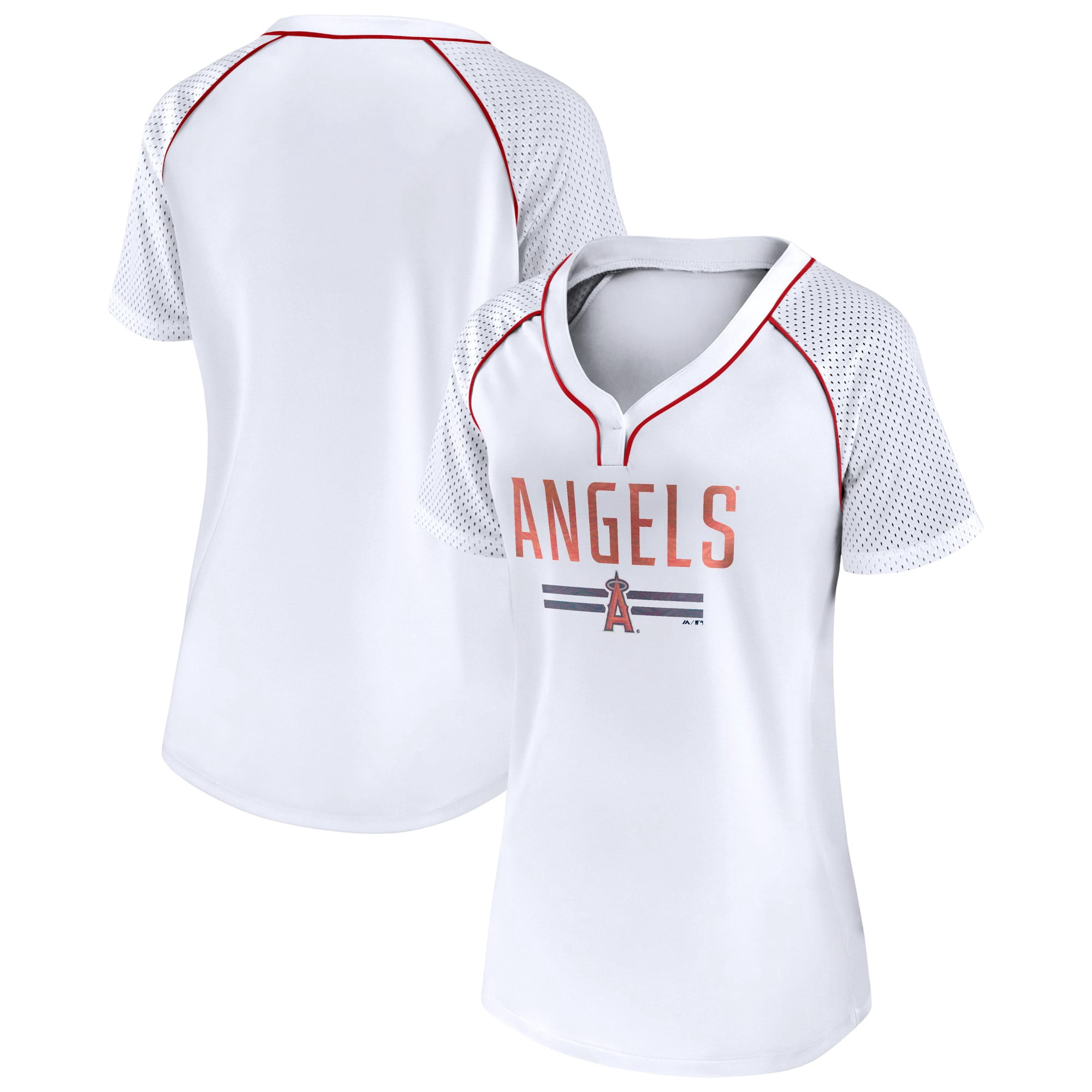 Women's Fanatics White Los Angeles Angels Play Calling Raglan V-Neck T-Shirt