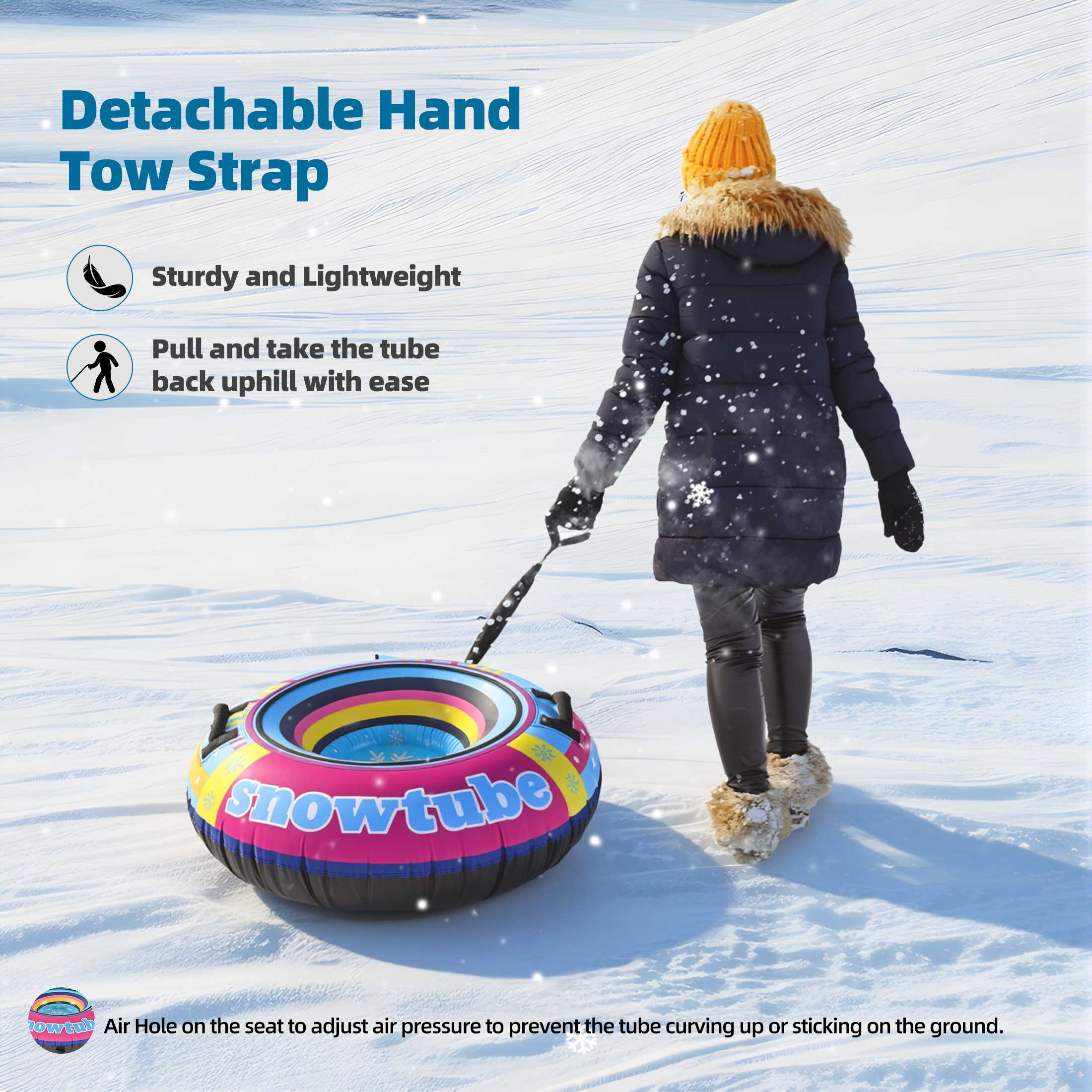 TKYHRMAS Inflatable Snow Tube Sled - 48’’ Colorful Tubes for Sledding with Premium Canvas Cover for Kids Adults Snow Toy Fun Winter Outdoor Toys for Boys Girls Ideal Christmas Birthday Gift