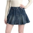thumbnail image 1 of GiLiling Denim Skirts for Girls Mini Flared Short Skirt Elastic Waist Ruffle Hem Jean Skirt with Pockets for Casual Summer Wear (Light Blue, 4-5 Years), 1 of 5