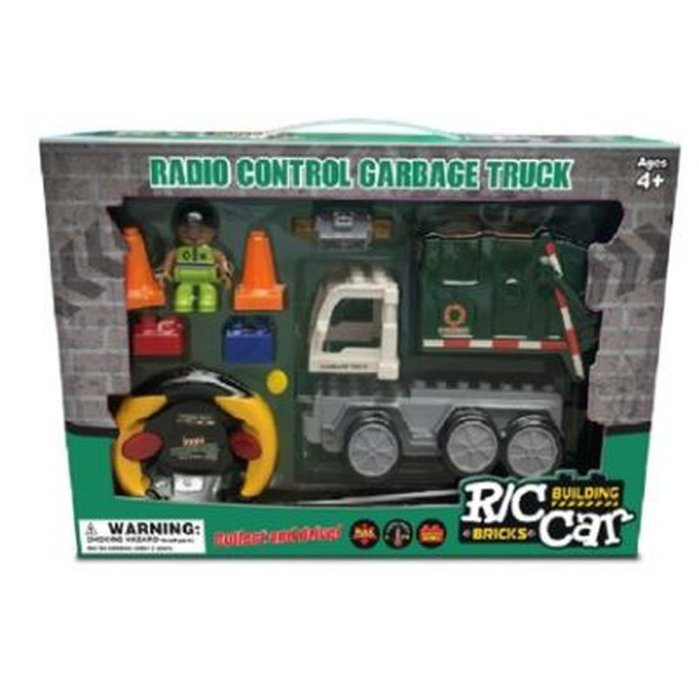 PLAYTEK REMOTE CONTROL GARBAGE TRUCK BUILDING BLOCK TOYS