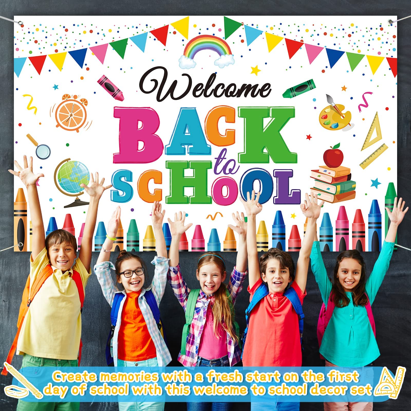 Welcome Back to School Banner, Happiwiz First Day of School Backdrop Banner  Large Fabric Welcome Banner Poster Bulletin Board Flag Photo Booth Prop  Wall Decoration for School Supplies, 73 x 44 Inch