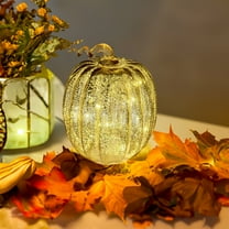 Glass Pumpkin Lamp with Timer, Battery Operated LED Halloween Decor - Gourd Shaped Lantern for Indoor Outdoor Table Centerpiece, Holiday Lighting