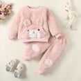 thumbnail image 3 of Kucnuzki 9 Months Baby Girl Winter Outfits Pants Sets 12 Months Long Sleeve Rabbit Prints Fluffy Sweatshirt Elastic Pants 2PCS Set Pink, 3 of 9