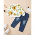 thumbnail image 3 of Kucnuzki 2T Toddler Girls Winter Outfits 3T Toddler Girls Warm Clothing Sets Long Sleeves Pullover Sweatshirt Floral Top Flowers Denim Pants Jeans 2pcs Pant Sets Yellow, 3 of 8