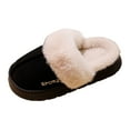 thumbnail image 4 of Womens Plush Slippers Warm Lined Slip on House Shoes Scuff Slipper Comfy Platform Memory Foam Winter Slides Black 10, 4 of 4