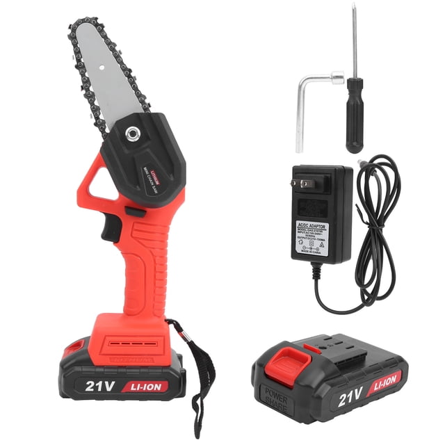 Mini motosierra portátil inalámbrica de batería de litio eléctrica de 600 W para uso doméstico, enchufe estadounidense de 4 pulgadas, CA 100-240 V, una batería, un cargador