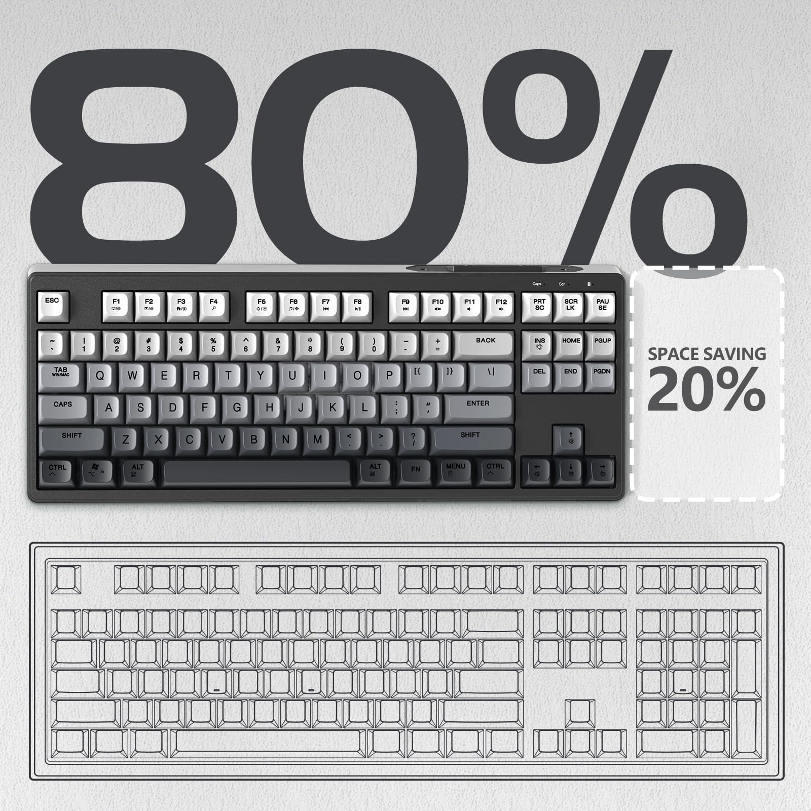 ATTACK SHARK M87 80% Wireless Gaming Keyboard,87 Keys TKL Mechanical Feeling SA PBT Keyboard, Bluetooth 5.0/2.4Ghz Dual Mode Pc Gaming Keyboards for Silent Office/Gaming(Moon night)