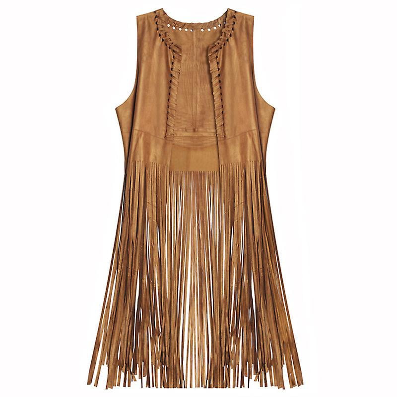 Hippie Costume Vest Fringe Sleeveless Girls 60s 70s Style Brown Fringed Leather Vest Walmart